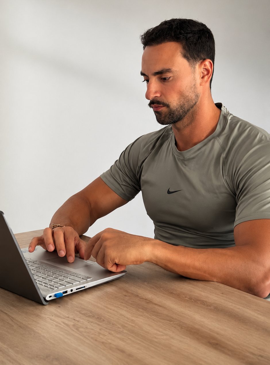 Andreu García preparando un plan de entrenamiento en su portátil