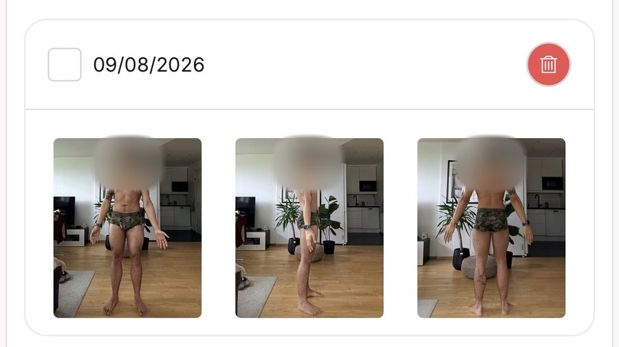 Fotos de control de un cliente en la app, con la cara tapada